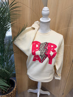 Load image into Gallery viewer, Pink Leopard Lightning Bolt PRAY on LAT Natural Sweatshirt
