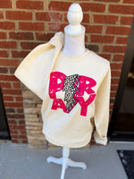Load image into Gallery viewer, Pink Leopard Lightning Bolt PRAY on LAT Natural Sweatshirt
