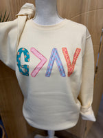 Load image into Gallery viewer, God Is Greater Than The Highs And Lows on LAT Natural Sweatshirt
