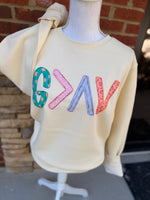 Load image into Gallery viewer, God Is Greater Than The Highs And Lows on LAT Natural Sweatshirt
