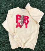 Load image into Gallery viewer, Pink Leopard Lightning Bolt PRAY on LAT Natural Sweatshirt
