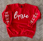 Load image into Gallery viewer, Love Bow Sleeve on Gildan Red Sweatshirt
