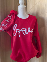Load image into Gallery viewer, Love Bow Sleeve on Gildan Red Sweatshirt
