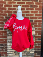 Load image into Gallery viewer, Love Bow Sleeve on Gildan Red Sweatshirt
