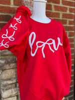 Load image into Gallery viewer, Love Bow Sleeve on Gildan Red Sweatshirt
