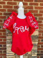 Load image into Gallery viewer, Love Bow Sleeve on Gildan Red Sweatshirt
