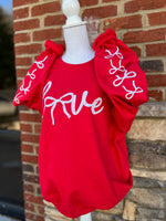 Load image into Gallery viewer, Love Bow Sleeve on Gildan Red Sweatshirt
