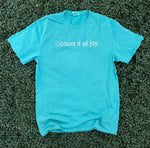 Load image into Gallery viewer, Front/Back Count It All Joy Smiley on Port &amp; Co Peacock

