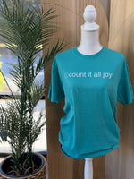 Load image into Gallery viewer, Front/Back Count It All Joy Smiley on Port &amp; Co Peacock
