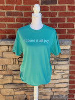 Load image into Gallery viewer, Front/Back Count It All Joy Smiley on Port &amp; Co Peacock

