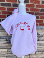Load image into Gallery viewer, EMBROIDERED: Jesus Is My Jam on Hanes Light Pink
