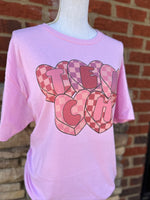 Load image into Gallery viewer, Checkered Hearts T E A C H on Pink
