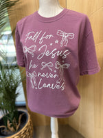 Load image into Gallery viewer, Fall For Jesus Bows on Comfort Colors Berry or Yam

