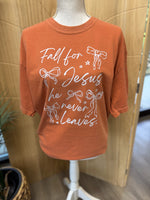 Load image into Gallery viewer, Fall For Jesus Bows on Comfort Colors Berry or Yam

