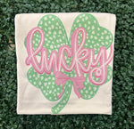 Load image into Gallery viewer, Shamrock with Pink Lucky Script on Cream
