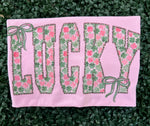 Load image into Gallery viewer, Pink and Green Shamrock Print LUCKY on Pink
