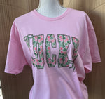 Load image into Gallery viewer, Pink and Green Shamrock Print LUCKY on Pink
