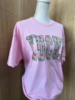 Load image into Gallery viewer, Pink and Green Shamrock Print LUCKY on Pink
