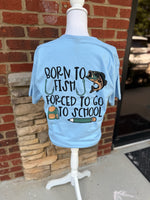 Load image into Gallery viewer, Front/Back Born To Fish on Hanes Light Blue
