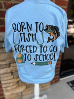 Load image into Gallery viewer, Front/Back Born To Fish on Hanes Light Blue
