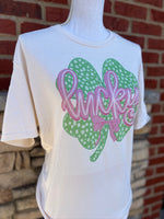 Load image into Gallery viewer, Shamrock with Pink Lucky Script on Cream
