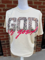 Load image into Gallery viewer, Camo And Pink God Is Good on Comfort Colors (Shown on Ivory)
