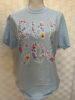 Load image into Gallery viewer, But God Floral with Lace Trim shown on Comfort Colors Chambray
