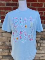 Load image into Gallery viewer, But God Floral with Lace Trim shown on Comfort Colors Chambray
