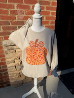 Load image into Gallery viewer, Floral Pumpkin With Bow on Sand Sweatshirt
