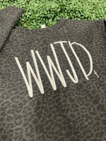 Load image into Gallery viewer, EMBROIDERED: WWJD with Small Cross on LAT Black Leopard
