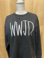 Load image into Gallery viewer, EMBROIDERED: WWJD with Small Cross on LAT Black Leopard
