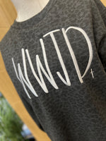 Load image into Gallery viewer, EMBROIDERED: WWJD with Small Cross on LAT Black Leopard
