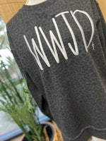 Load image into Gallery viewer, EMBROIDERED: WWJD with Small Cross on LAT Black Leopard
