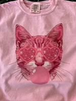 Load image into Gallery viewer, Pink Cat With Heart Glasses And Gum on Comfort Colors (Shown on Blossom)
