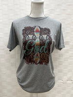 Load image into Gallery viewer, Aztec God Is Good on Tultex Heather Gray
