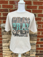 Load image into Gallery viewer, Pray On It Pray Over It Leopard/Turquoise/Cow Print on Tultex Sand
