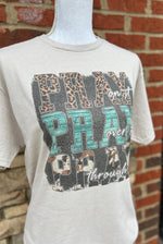 Load image into Gallery viewer, Pray On It Pray Over It Leopard/Turquoise/Cow Print on Tultex Sand
