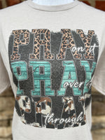 Load image into Gallery viewer, Pray On It Pray Over It Leopard/Turquoise/Cow Print on Tultex Sand

