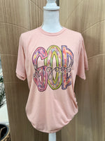 Load image into Gallery viewer, God is Good Messy Paint on Tultex Heather Peach
