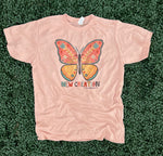 Load image into Gallery viewer, New Creation Butterfly on Tultex Heather Peach
