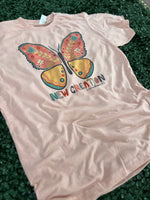 Load image into Gallery viewer, New Creation Butterfly on Tultex Heather Peach
