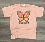 Load image into Gallery viewer, New Creation Butterfly on Tultex Heather Peach
