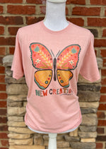 Load image into Gallery viewer, New Creation Butterfly on Tultex Heather Peach

