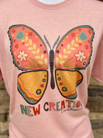 Load image into Gallery viewer, New Creation Butterfly on Tultex Heather Peach
