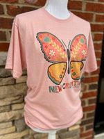 Load image into Gallery viewer, New Creation Butterfly on Tultex Heather Peach
