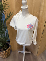 Load image into Gallery viewer, Front/Back Girl Be Too Much Esther on White Long Sleeve T-Shirt
