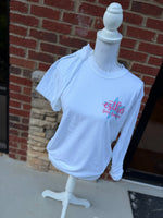 Load image into Gallery viewer, Front/Back Girl Be Too Much Esther on White Long Sleeve T-Shirt
