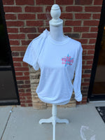 Load image into Gallery viewer, Front/Back Girl Be Too Much Esther on White Long Sleeve T-Shirt
