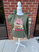 Load image into Gallery viewer, Christmas Book Stack on Olive Pocket Sweatshirt

