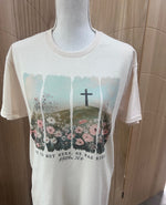 Load image into Gallery viewer, He Is Not Here He Has Risen Flower Field with Cross on Cream
